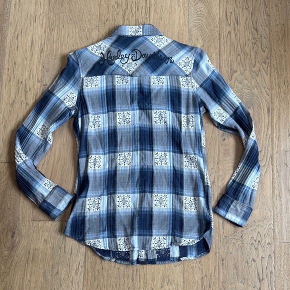 Harley-Davidson Blue and White Checkered Shirt Size Small - Picture 5 of 12